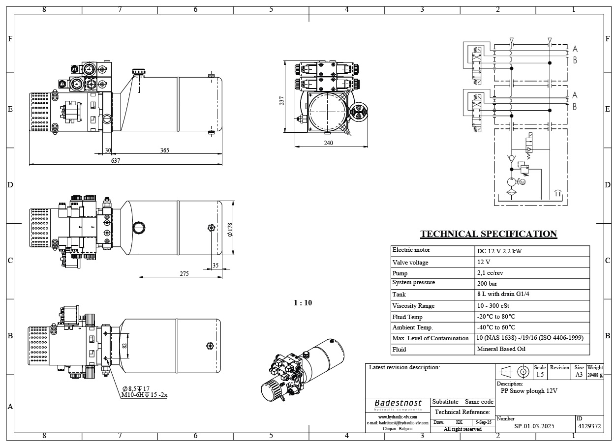 Grup hidraulic -unitate hidraulica pentru pluguri de zapada - 12 v